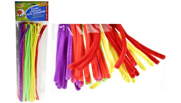 Chenille Stems 6mm Pk 50 Fluro 6 Cols.